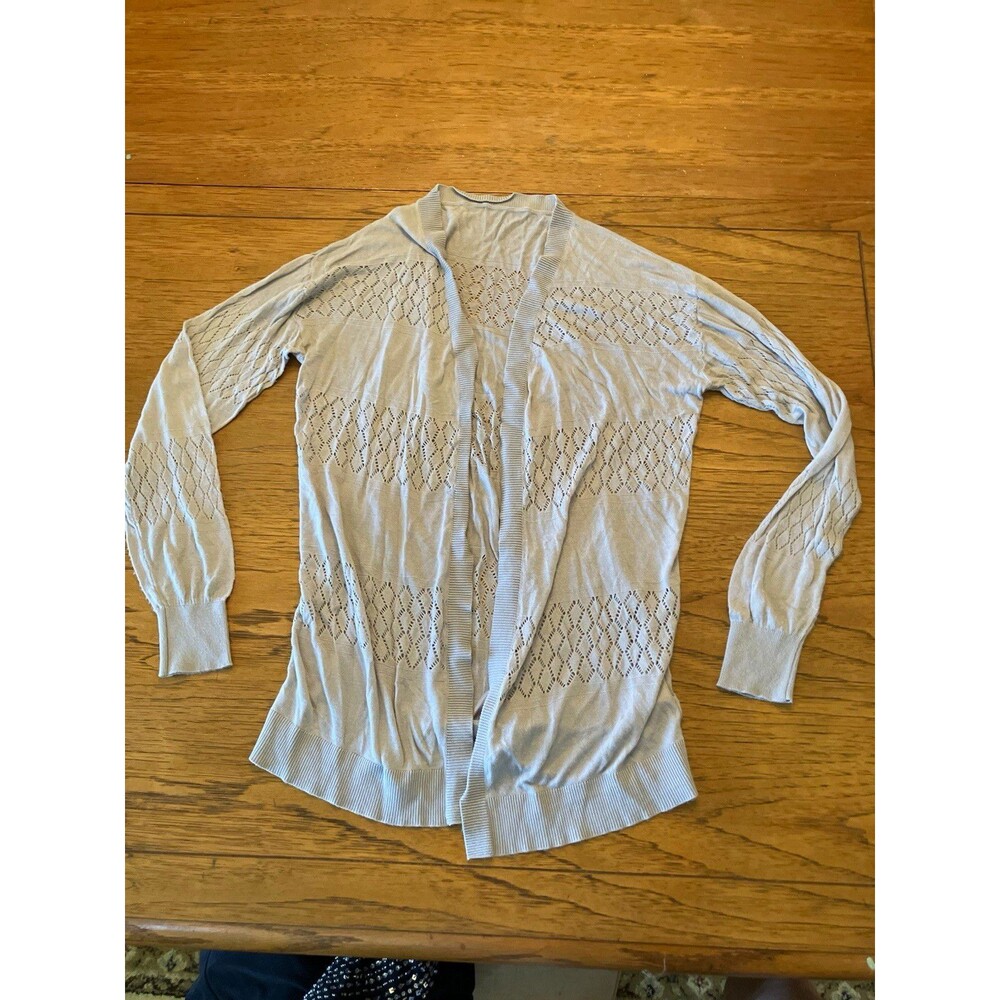 Women's Gray Geometric Knit Open-Front Cardigan Sweater Long Sleeve Size S
